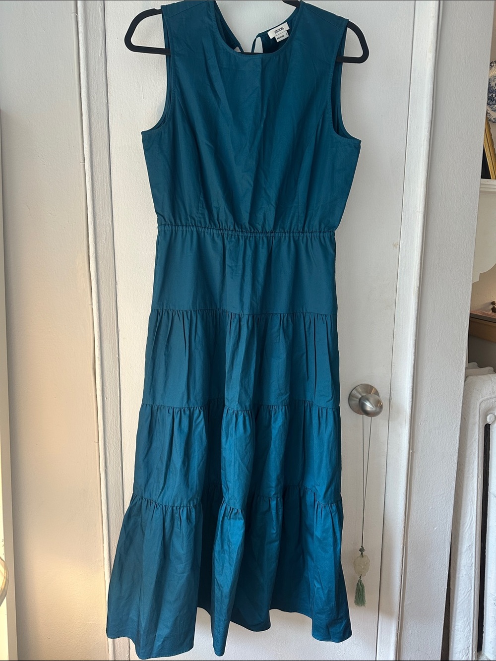 Jason Wu Sleeveless Teal Tiered Open Back Cotton Maxi Dress sz 8